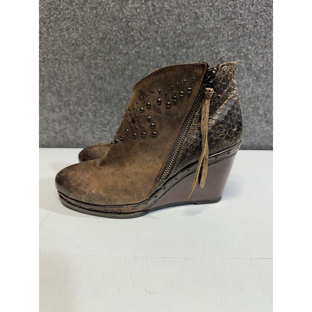 Ariat Womens Ankle Boots Brown Studded Leather Belle Wedge Zip Western 8